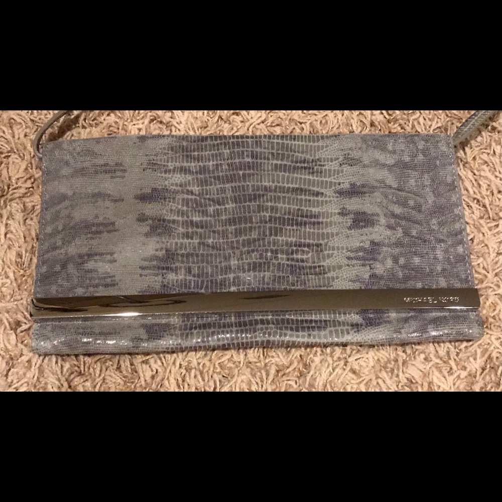 Michael Kors Tilda Leather Lizard Clutch in grey